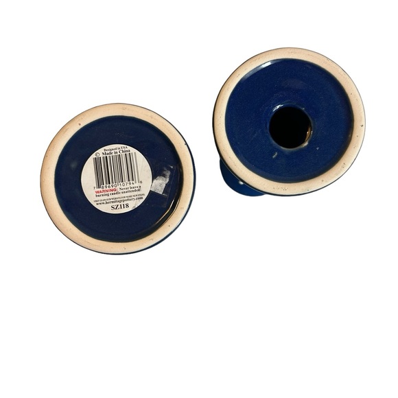 Blue White Snowflake Taper Candle Holder Vintage 90s Hermitage Pottery Christmas - Picture 5 of 5